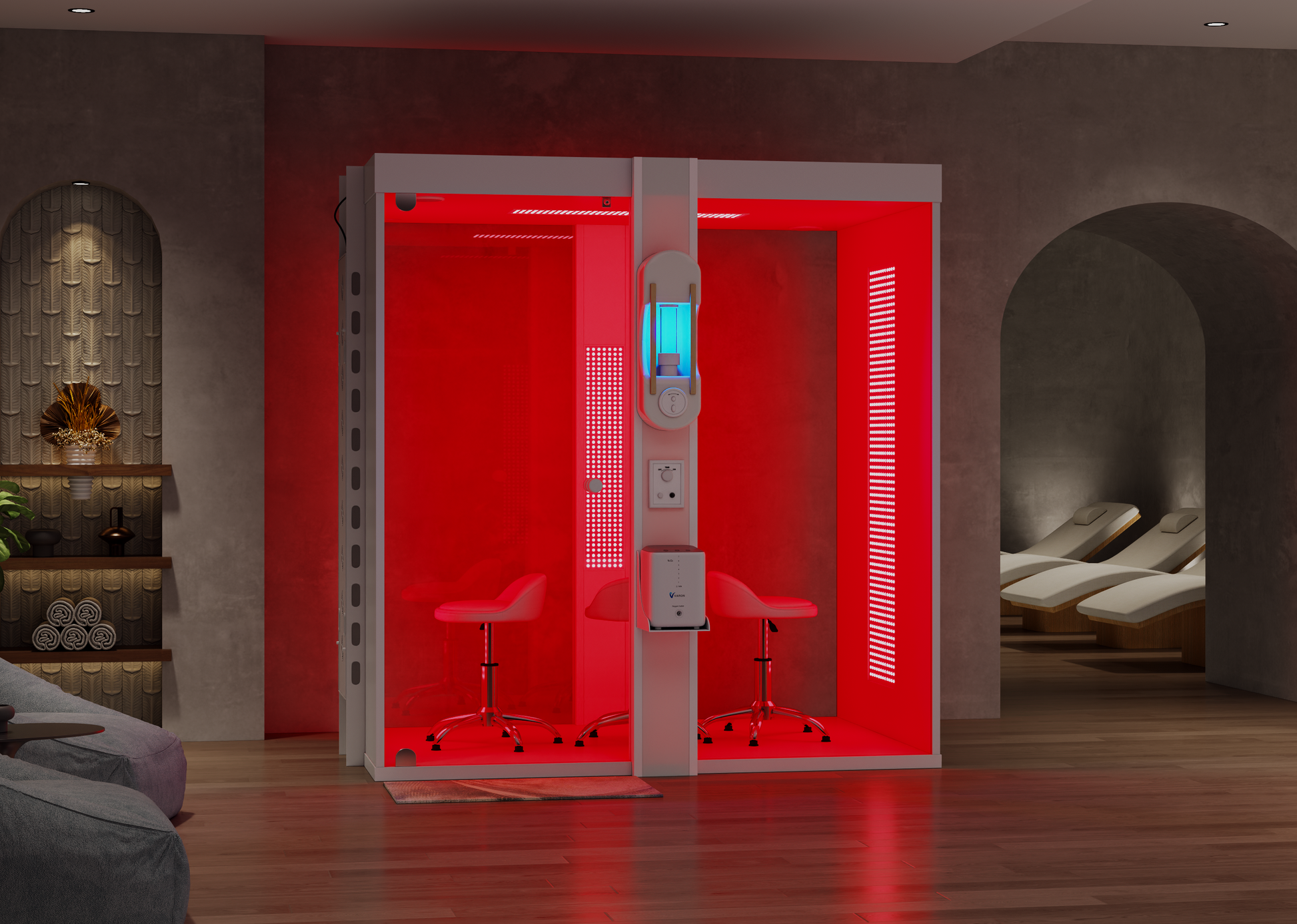Medium HaloRed O2 redlight and salt therapy booth in a spa